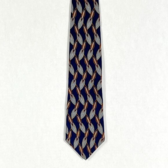 Vintage Bill Blass Black Label Silk Tie 4" x 58" Navy Gold Burgundy Necktie - Picture 2 of 4